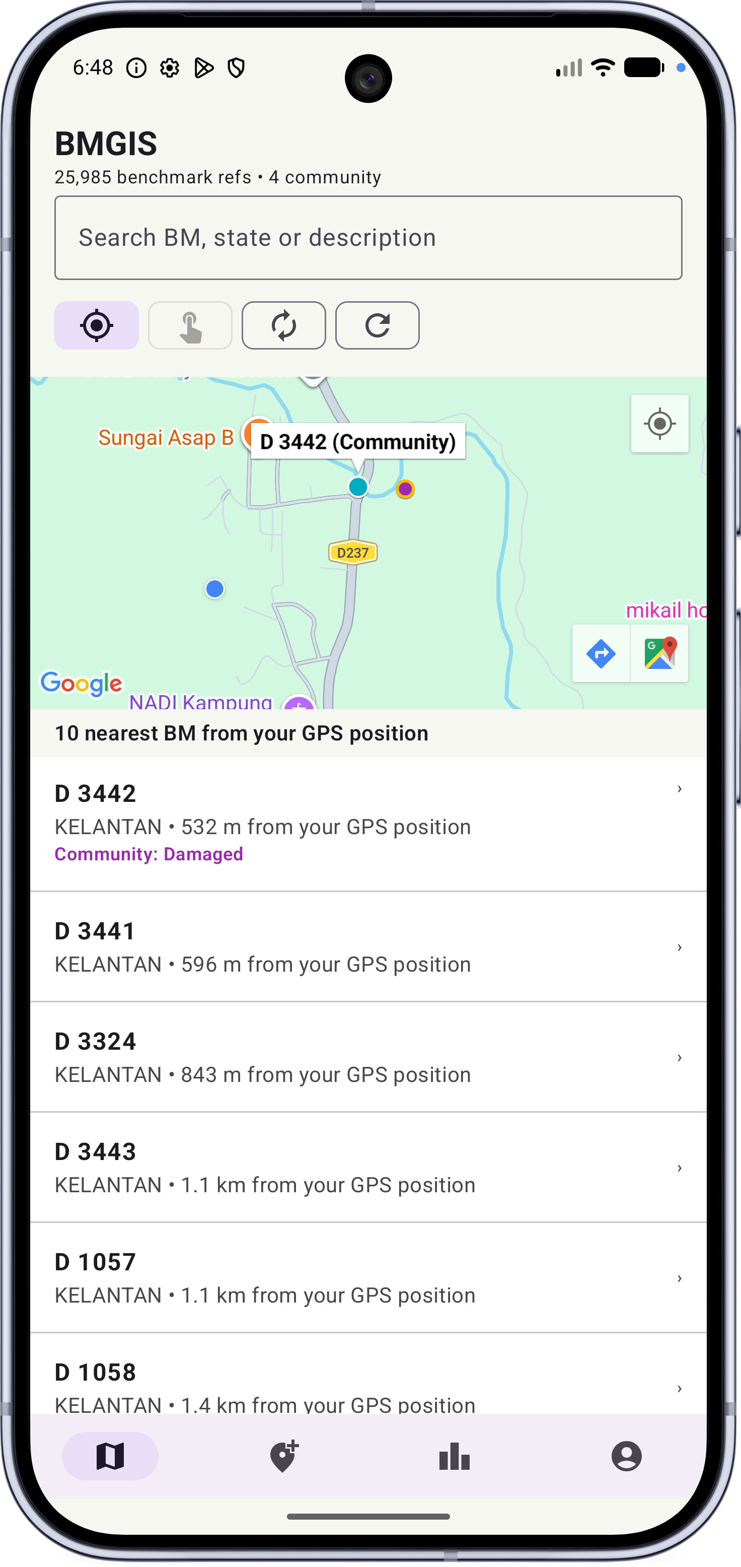 BMGIS community coordinate shown on map